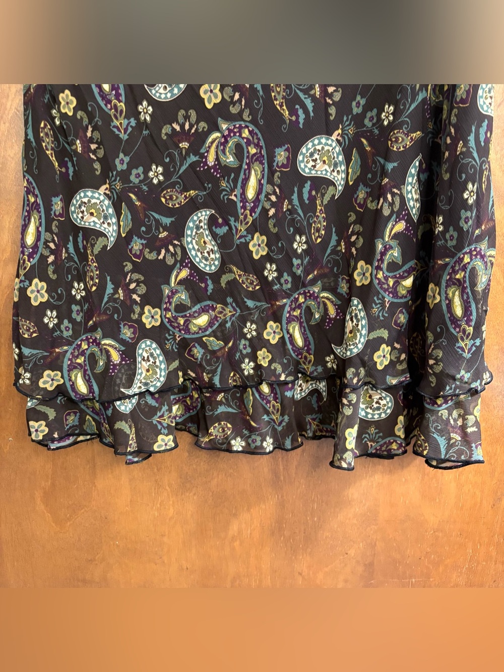 Vintage Brown Green Paisley Floral Sheer Mesh Midi Skirt Forest Fairy Grunge Y2K - Picture 6 of 7